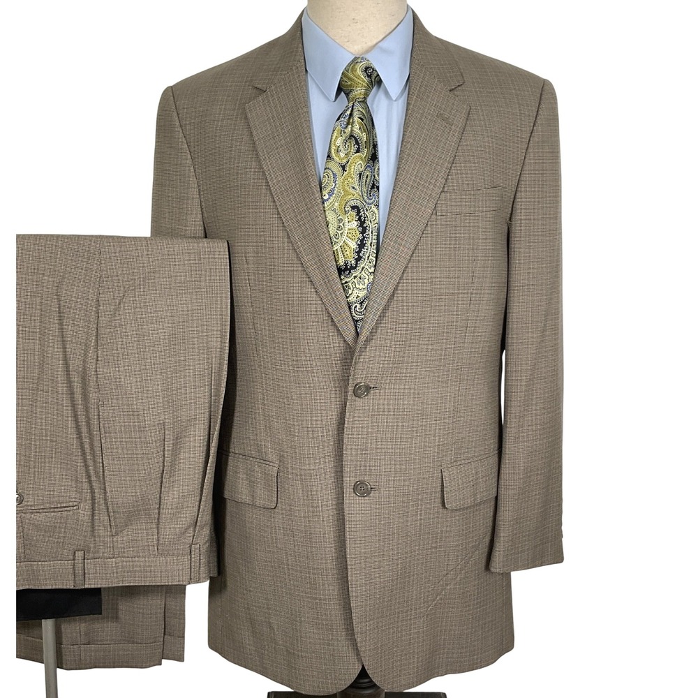 Jos A Bank Suit Men 41L 34W 29L Brown Houndstooth 2 Button Classic Career